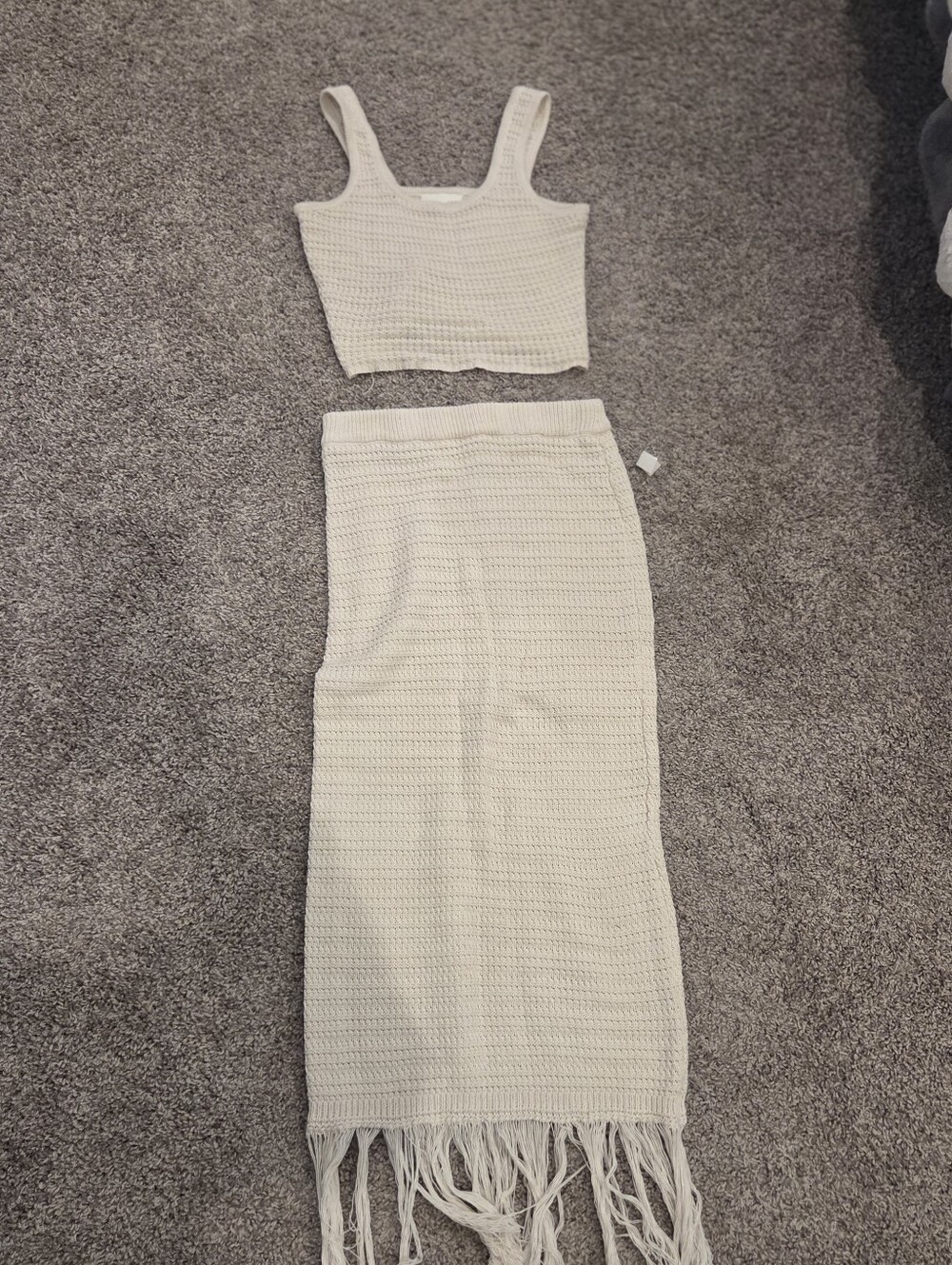Crochet Maxi Skirt Set with Fringe Hem